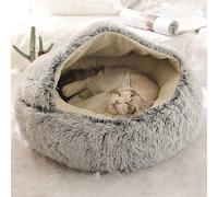 LIEMUAO Panier Rond Chat Chiot Ø 40cm/Ø 50cm Coussin de lit Moelleux pour Animaux de Compagnie Chaud Confortable Puppy Sleeping Nest (50cm, Gris)