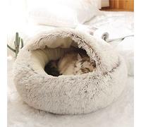 LIEMUAO Panier Rond Chat Chiot Ø 40cm/Ø 50cm Coussin de lit Moelleux pour Animaux de Compagnie Chaud Confortable Puppy Sleeping Nest (50cm, Brun)