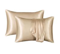 Liemuao Taies d'oreiller en Satin, Lot de 2 Protège Oreillers 50 x 70 cm Housse de Protection Contre Tâches - Bactéries - Acariens Utilisée pour Protéger Les Cheveux et la Peau (Doré, 50x90cm)