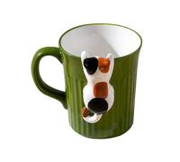 Liemuao Tasse en Céramique Mignon Chat, Mug avec Chaton Grimpeur Sur le Bord, Tasse à Café pour Couple, Saint Valentin, Idée Cadeau Femme, Anniversaire ou Noël (Vert)