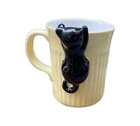 Liemuao Tasse en Céramique Mignon Chat, Mug avec Chaton Grimpeur Sur le Bord, Tasse à Café pour Couple, Saint Valentin, Idée Cadeau Femme, Anniversaire ou Noël (Jaune)