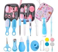 Liemuao Trousse de Soin Bébé, Compact et Portable, Kit Complet 16 Accessoires dont Thermomètres, Coupe-Ongles, Brosse, Trousse de Toilette Bébé pour les Voyages et la Maison Garcon Fille (Rose)