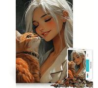 Lien Serein avec Un Chat Orange Puzzle de 1000 pièces pour Adolescents Jeu de réflexion Stimulant Passe-Temps Calme Découpe précise Cadeau saisonnier (38x52cm)