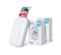 Liene Pearl K100 Imprimante Photo Set (Blanc) - Mini Imprimante Smartphone (5x7,6cm) avec 100 Feuilles Papier Photo Zink, Dos Adhésif, 300 DPI Bluetooth, iOS/Android, Batterie Intégrée