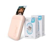 Liene Pearl K100 Imprimante Photo Set (Rose) - Mini Imprimante Smartphone (5x7,6cm) avec 100 Feuilles Papier Photo Zink, Dos Adhésif, 300 DPI Bluetooth, iOS/Android, Batterie Intégrée