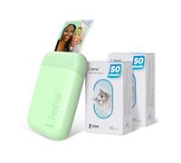 Liene Pearl K100 Imprimante Photo Set (Vert) - Mini Imprimante Smartphone (5x7,6cm) avec 100 Feuilles Papier Photo Zink, Dos Adhésif, 300 DPI Bluetooth, iOS/Android, Batterie Intégrée