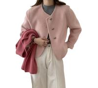 LIEROLYE Caban Court en Laine for Femme, Veste Courte Boutonnée À Simple Boutonnage Et Manches Longues(Pink,L)