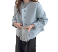 LIEROLYE Caban Court en Laine for Femme, Veste Courte Boutonnée À Simple Boutonnage Et Manches Longues(Light Blue,S)