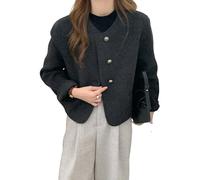 LIEROLYE Caban Court en Laine for Femme, Veste Courte Boutonnée À Simple Boutonnage Et Manches Longues(Black,S)