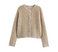 LIEROLYE Cardigan À Perles for Femme, Pull Vintage Boutonné en Tricot, Col Ras du Cou, Manches Longues, Coupe Slim Duveteuse(S)