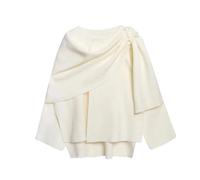 LIEROLYE Pull en Maille Style Cape for Femme, Poncho Châle Asymétrique for Automne-hiver, Élégant Et Décontracté(White,S)
