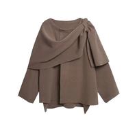 LIEROLYE Pull en Maille Style Cape for Femme, Poncho Châle Asymétrique for Automne-hiver, Élégant Et Décontracté(Coffee,S)