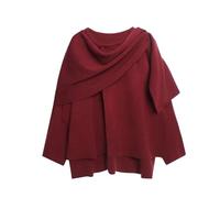 LIEROLYE Pull en Maille Style Cape for Femme, Poncho Châle Asymétrique for Automne-hiver, Élégant Et Décontracté(Red,S)