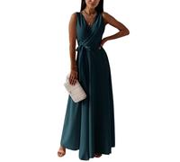 LIEROLYE Robe Longue sans Manches for Femmes, Col en V, Robe Longue Élégante, Ligne A, Été, Formelle, for Invités de Mariage(Green,M)