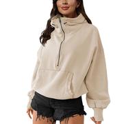 LIEROLYE Sweat A Capuche À Col Montant Pour Femme, Pull Oversize À Demi-zip Et Cordon De Serrage, Sweat-shirt Décontracté À Manches Longues Et Poches Style Années 2000(Apricot,L)