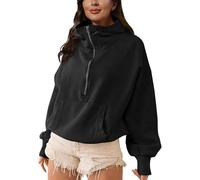 LIEROLYE Sweat A Capuche À Col Montant Pour Femme, Pull Oversize À Demi-zip Et Cordon De Serrage, Sweat-shirt Décontracté À Manches Longues Et Poches Style Années 2000(Black,S)
