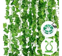 Noa Home Deco 12 Pièces Guirlandes de Lierre Artificiel Vert Faux Lierre pour Jardin, Mariage, (2.2m, avec 12 Clips pour Plantes, 30m Serrecâble avec Cutter)