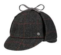 Lierys Casquette Deerstalker Check Homme - Made in Germany Laine avec Visiere, Oreillettes, Doublure, Doublure Hiver Automne-Hiver - 59 cm Noir-Gris