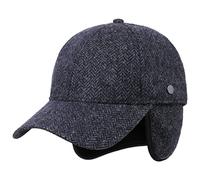 Lierys Casquette en Laine a Oreillettes Jerome Homme - de Baseball Cap fermé à l’arrière, avec visière, Doublure, Bandeau Cuir Hiver Automne-Hiver - XL (60-61 cm) Noir-Bleu