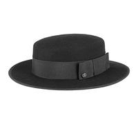 Lierys Chapeau Canotier en Feutre Femme/Homme - Made in Italy Laine de avec Ruban Gros Grain, Passepoil Automne Ete Printemps Hiver Printemps-ete - 58 cm Noir