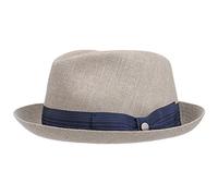 Lierys Chapeau en Lin Pearson Player Homme - Made in Italy Fedora d'été Porkpie avec Ruban Gros Grain Printemps-été - L (58-59 cm) Gris