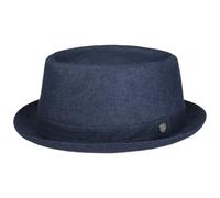 Lierys Chapeau en Lin Uni Pork Pie Femme/Homme - Made in Italy Tissu avec Doublure Printemps-ete Ete - S (54-55 cm) Bleu