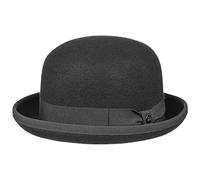 Lierys Chapeau Melon en Feutre Uni Femme/Homme - Made in Italy de fête avec Doublure, Ruban Gros Grain, Passepoil Hiver Automne Été Printemps Printemps-été - 57 cm Noir