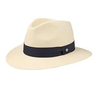 Lierys Chapeau Panama The Sophisticated Femme/Homme - Made in Ecuador Traveller en Paille avec Ruban Gros Grain, Grain Printemps-été Été - S (55-56 cm) Nature-Bleu foncé