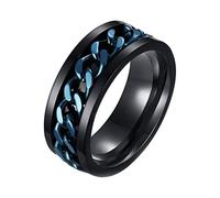 Lieson Anneau Acier Inoxydable Homme, Alliance Homme Gravure Noir Bleu Chaîne Punk Poli 8MM Anti Stress Anxiété Alliance Gravee Taille 62