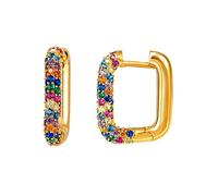 Lieson Boucle D'Oreille Argent 925, Boucles D'Oreilles Femme Creoles Rectangulaire Cercle Zirconium Multicolore Boucle D'Oreille Femme Or