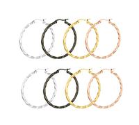 Lieson Boucle D'Oreille Femme Titane, Boucle D'Oreille Creole Boucles D'Oreille en Argent Or Noir Or Rose 4 Paires Cercle Torsadé 60MM