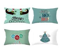 Lieson Coussin Canape 30x50, Housse Coussin Decoratif Canape Bleu Blanc Coussins pour Canapé Sapin de Noël Pieds D'Elfe Flocon de Neige Ho Ho Ho, Polyester