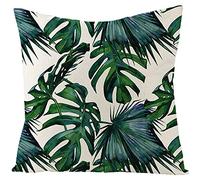 Lieson Coussin Canapé 45x45, Coussin Décoratif Canapé Vert Coussin Déco Motif Feuilles de Palmier, Housse Oreiller Lin