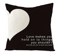 Lieson Housse Coussin 40x40, Coussin Décoratif Canapé Blanc Noir Coussin de Canapé Coeur Love Makes You..., Housse Oreiller Lin
