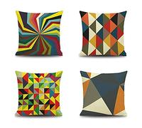 Lieson Housse Coussin 40x40 Lot de 4, Housse Coussin Decoratif Canape Multicolore Housse de Coussin Chambre Fille Triangulaire de Losange Geometrique, Lin