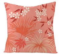 Lieson Housse Coussin 40x40, Taies D'Oreillers Corail Rouge Coussins Decoratifs Motif Feuille et Fleur, Taie Oreiller Lin