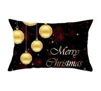 Lieson Housse Coussin Decoratif, Coussin Taie d'oreiller Noël 30x50CM Noir Or Rouge Housse Coussin Canape Boule de Noël avec des Flocons de Neige Merry Christmas, Polyester