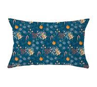 Lieson Housse Coussins Canape, Taie d'oreiller Noël 30x50CM Bleu Foncé Housse de Coussin Moderne Flocon de Neige Boules de Noel Arbres Sucre d'orge, Polyester