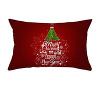 Lieson Housse de Coussin Decoration Canapé, Coussin Taie d'oreiller Noël 30x50CM Rouge Foncé Housse Coussin Décoration Arbre de Flocon de Neige Merry Christmas, Polyester