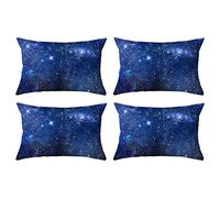 Lieson Housse de Coussin Imprimé, Housse Coussin 30x50 cm Lot de 4 Bleu Foncé Taie d'oreiller Motif Ciel Etoile, Polyester