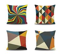 Lieson Housse de Coussin Lot de 4 40x40, Housse de Coussin Canapé Multicolore Coussin Décoration Canapé Motif Geometrique Triangulaire Losange, Lin