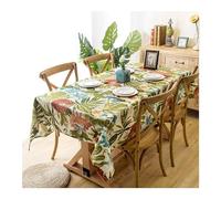Lieson Nappe Cuisine Rectangulaire Coton, Nappe de Table Lavable Motif Feuilles Tropicale et Fleurs Nappe pour Maison, Restaurant, Banquet Vert Bleu, 140 x 250 CM