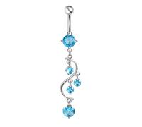 Lieson Piercing Nombril Long Pendentif, Piercing Nombril Anneau Acier Chirurgical Longue Vague avec Zirconium Bleu Anneau de Nombril Argent