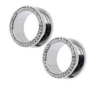 Lieson Piercing Tunnel Oreille 10mm, 2 PIÈCES Tunnel Ecarteur Oreille Acier Chirurgical Rond Avec Zirconium Blanc Écarteur Tunnel 00G Argent