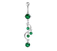Lieson Piercing Ventre Pendant, Anneau de Nombril Acier Chirurgical Longue Vague avec Zirconium Vert Piercing Au Nombril Argent