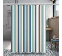 Lieson Rideaux de Douche 180x200CM, Rideau de Douche Lavable en Machine Anti Moisissure Imperméable Polyester Motif de Rayure Rideau de Salle de Bain avec Crochets, Bleu Vert
