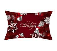 Lieson Taie d'oreiller Coussin, Taie d'oreiller Noël 30x50CM Blanc Rouge Foncé Housse de Coussin Déco Cadeau de Noël Flocon de Neige Merry Christmas, Polyester