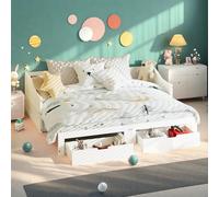 Lietre Canapé lit 2 Places Convertible 90/180x200cm, Lit Gigogne avec Tiroirs, Structure à Lattes en Bois Massif, Banquette Lits Enfant en Bois Massif Multifonctionnel
