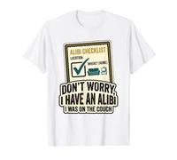 Lieu de la liste de contrôle Alibi : Où Relaxa Halloween Fun T-Shirt Graphique avec Valeur, Homme, Blanc, S