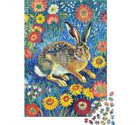 Lièvre Belge Champ de Fleurs Puzzle 1000 Pièces, Puzzle en Bois, Adultes Et Enfants À Partir De 14 Ans, Jouet Défi, Art De La Décoration Moderne, Cadeau Famille 1000pcs (75x50cm)